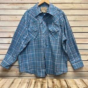 Wrangler WM122BL Men's Blue Plaid‎ Western Pearl Snap Shirt Cowboy Rodeo 2XL